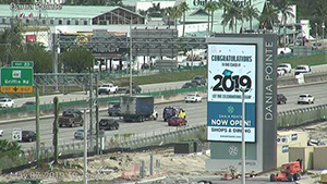 Dania Pointe, digital pylon, Congratulations sign, 2019 May